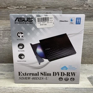 Asus SDRW-08D2S-U - USB 2.0 8X DVD/ Burner +/- Rewriter External Drive Black New - Picture 1 of 4