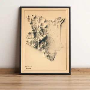 Kenya Map, Kenya 2D Relief Map, Kenya Vintage Map - 2D Flat - Picture 1 of 9