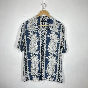 All Saints Shirt Mens L Blue Hawaiian Floral Pineapple Holiday Ananas SS - Picture 1 of 9