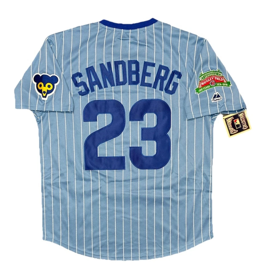 Camiseta deportiva Ryne Sandberg Chicago Cubs años 70 Wrigley azul Cooperstown grande para hombre Foto 1 de 3
