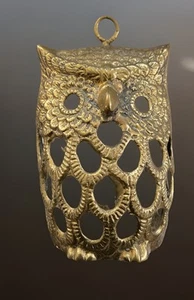Vintage Brass Owl Candle Holder Hanging Lantern Patina 1970s MCM Boho - Picture 1 of 3