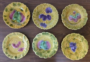 6 Vtg France Majolica Fruit/Floral Plates PV Parry Vieille Embossed/Decor - Picture 1 of 7