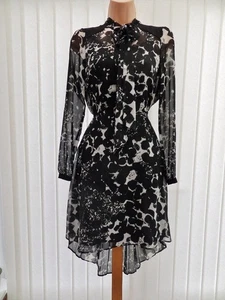 ABITO CAMICIA COSTA NERO BIANCO FLOREALE PLISSETTATO CHIFFON PUSSY BOW HI LOW ANNI 60 8 EXC - Foto 1 di 18