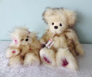 Lottie Brede Bears Audrey & Joujou set OOAK raccoon fur artist signed COA 13 7" - Picture 1 of 14