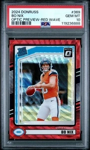 2024 Panini - Rated Rookie Bo Nix #369 Optic Preview Red Wave Prizm PSA 10 - Picture 1 of 2