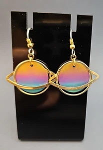 Vintage 1980's Niobium Saturn Dangle Earrings - Picture 1 of 11