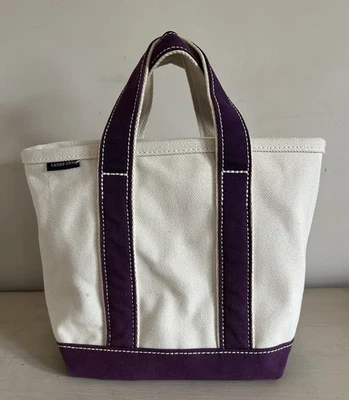 "Bolso de mano Lands End de 12"" de lona blanca y ciruela" Foto 1 de 4