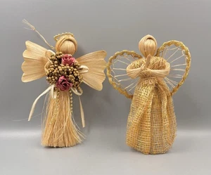Vintage Maishülse & Stroh Weihnachten Engel mit betenden Händen & Blumen Ornamente 6 Zoll - Bild 1 von 6