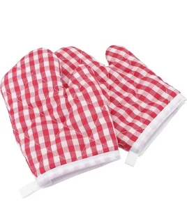 Kids Oven Mitts for Cooking Baking BBQ Play Kitchen Gloves - Red 2 Pcs - Picture 1 of 7