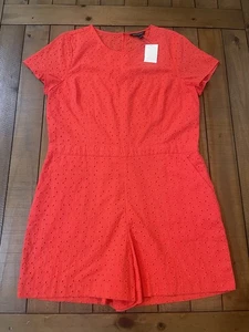 Banana Republic rot/orange Kurzarm gefüttert Ösen Strampler Shorts Größe 14 - Bild 1 von 3