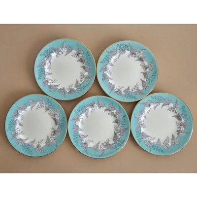 Usado en excelente estado Wedgwood Bone China Buxton Gris Turquesa Juego de 5 Platos Redondos para Pasteles 6 pulgadas  Foto 1 de 4