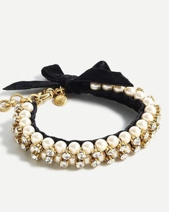 NUEVO J CREW Pulsera de Perlas y Cristal con Lazo de Terciopelo - Imagen 1 de 3