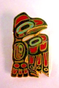 David Audette Sitka Alaska Northwest Raven Pin Brooch Gold Tone 1 3/8" x 3/4" - Picture 1 of 2