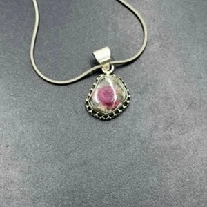 Sterling Silver 925 WatermelonTourmaline Pendant Necklace16" Chain Bezel  - Picture 1 of 15