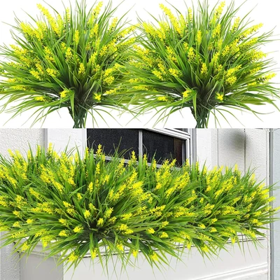 12 Bundles Artificial Plants Outdoor Faux Lavender Flowers Fake Monkey Grass UV - Image 1 of 4