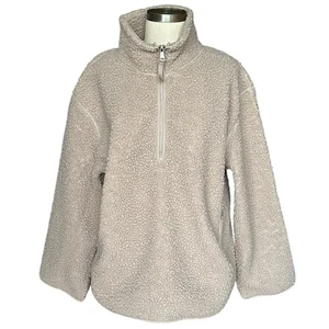 Chaqueta de peluche H&M 1/2 media cremallera beige oscuro para mujer talla mediana nueva con etiquetas acogedora tejida - Imagen 1 de 6