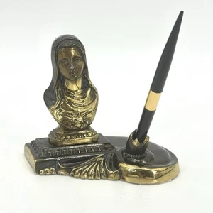 Vintage Jungfrau Maria Metallguss Rudolph WI Grotte Schrein Schreibtisch Stifthalter religiös - Bild 1 von 16