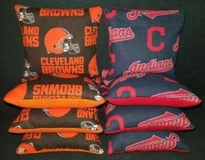 Set Of 8 Cleveland Browns Indians Cornhole Bags Quality FREE SHIPPING - Picture 1 of 5