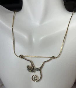 Gold Tone Hanging Monkey Necklace With Aurora Borealis Rhinestones, 20” - Picture 1 of 8