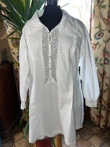 Ancien chemisier camisole tunique fait main en coton broderie et dentelle - Imagen 1 de 12