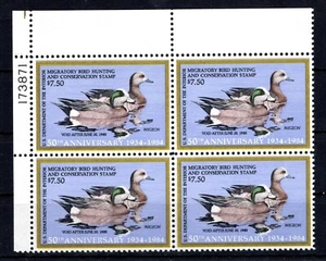 US Duck Briefmarken - 1984 Scott # RW51 Platte # 4er Block siehe Beschreibung (D107) - Bild 1 von 1