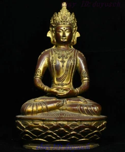 Alte Tibet Buddhismus Bronze Malerei Amitayus Langlebigkeit Gott Göttin Buddha Statue - Bild 1 von 12