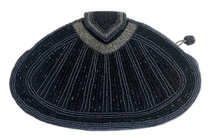 Schwarz & Silber Perlen Hand Clutch Reißverschluss und Druckknopf Vintage 90’s Hemphill Wells - Bild 1 von 8