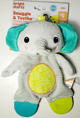 Bright Starts Snuggle & Teethe Plush Elephant Teether Baby Toy Gray NWT BPA Free - Image 1 of 4