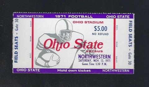 VINTAGE 1971 NORTHWESTERN WILDCATS @ OHIO STATE BUCKEYES FULL FOOTBALL TICKET Cover