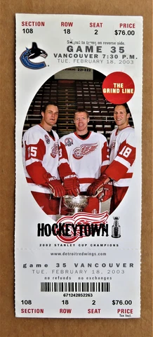 Red Wings Grindline  Hockeytown Ticket stub Feb 18, 2003 McCarty - Draper Maltby Cover