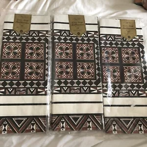 3 Vintage PAPER ART Brown Black White Tiki Print Extra Large 60x102 Tablecovers - Picture 1 of 5