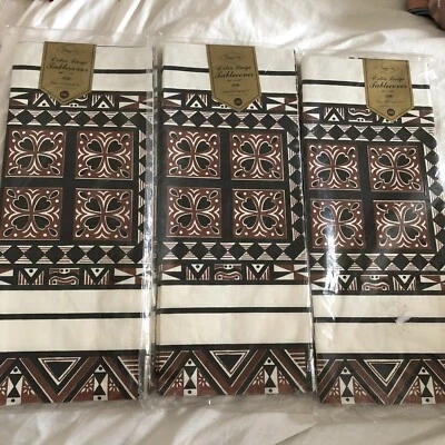 3 Vintage PAPER ART Brown Black White Tiki Print Extra Large 60x102 Tablecovers - Image 1 of 4