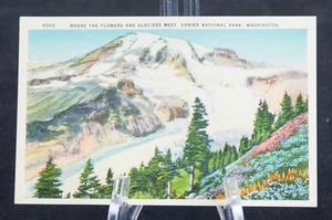 Postcard Where the Flowers and Glaciers Meet Rainier National Park Washington - Picture 1 of 2