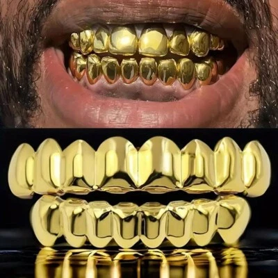 18K Gold Plated 8 Top & Bottom Mouth Teeth Stainless Steel Grillz Set + Mold Set - Image 1 of 4