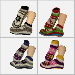 Hand knit 100% woolen socks/ indoor slipper Sherpa slipper sock with soft fleece - Picture 1 of 137