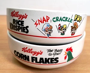 Cuenco de cereales de cerámica Kellogg's Rice Krispies + copos de maíz 1987 Snap Crackle Pop - Imagen 1 de 10