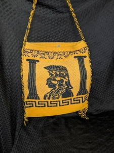 Vintage Hand Woven Gold Wool Purse Boho Satchel Athens Greece 1958 - Picture 1 of 8