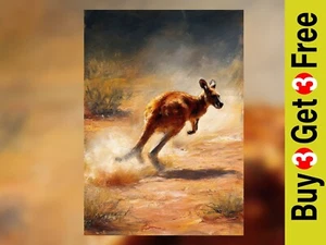 Wild Outback Kangaroo 5"x7 Print on Matte Paper | Energetic Australian Oil Scene - Picture 1 of 18