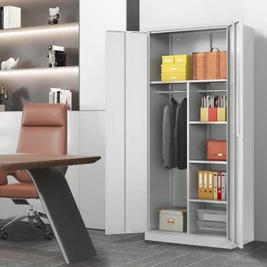 Metal Armoire Wardrobe Closet Storage Organizer Cabinet w/ Hanging Rod Lock Door - Picture 1 of 12