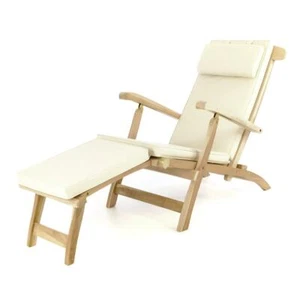 DIVERO Liegestuhl Deckchair "Florentine" Steamer Chair Teakholz Auflage creme - Bild 1 von 10