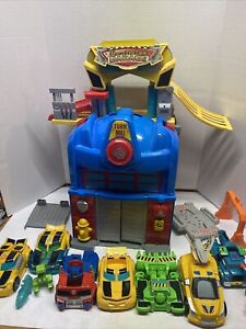 PLAYSKOOL TRANSFORMERS RESCUE BOTS OPTIMUS  PRIME FIRE STATION large lot of bots