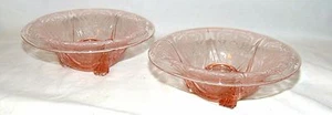 Hazel Atlas *ROYAL LACE PINK* ROLLED CANDLE HOLDERS/ CANDLESTICKS* PAIR* - Picture 1 of 2