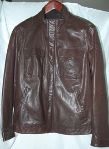 XL 🔥 VINCE Men Brown Leather Biker Rider Riding Moto Bomber jacket - Picture 1 of 17