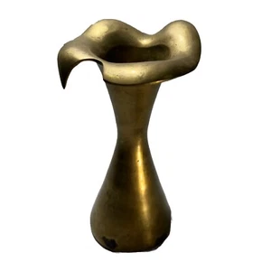 Mid Century Modern Brass Vase 7” Asymmetrical Solid Brass India Bud Vase Floral - Picture 1 of 24