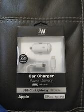 Just Wireless (18W) USB-C to 8-Pin Power Delivery Car Charger - White