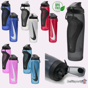 NIKE WATER BOTTLE GYM SPORTS FOOTBALL DRINK GRIP SQUEEZE NON LEAK BPA REFUEL LID - Picture 1 of 24