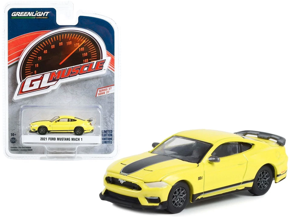Ford Mustang Mach 1 2021 Grabber amarillo con rayas negras "Greenlight Muscle" S Foto 1 de 1