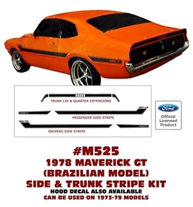 M525 1978 FORD MAVERICK GT - BRAZILIAN - SIDE & TRUNK STRIPE DECAL - LICENSED - Bild 1 von 1