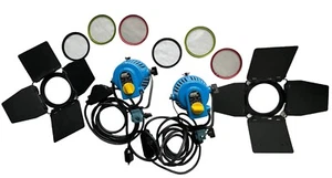 Arri Arrilite 600 Focusing Tungsten Flood Spotlights Pair Bulbs Barndoors Scrims - Picture 1 of 23