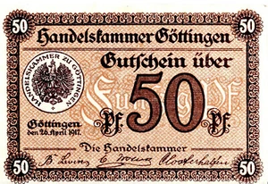 1 x 50 Pfennige Notgeld - Gutschein Göttingen (Niedersachsen) 26. April 1917 - Picture 1 of 2